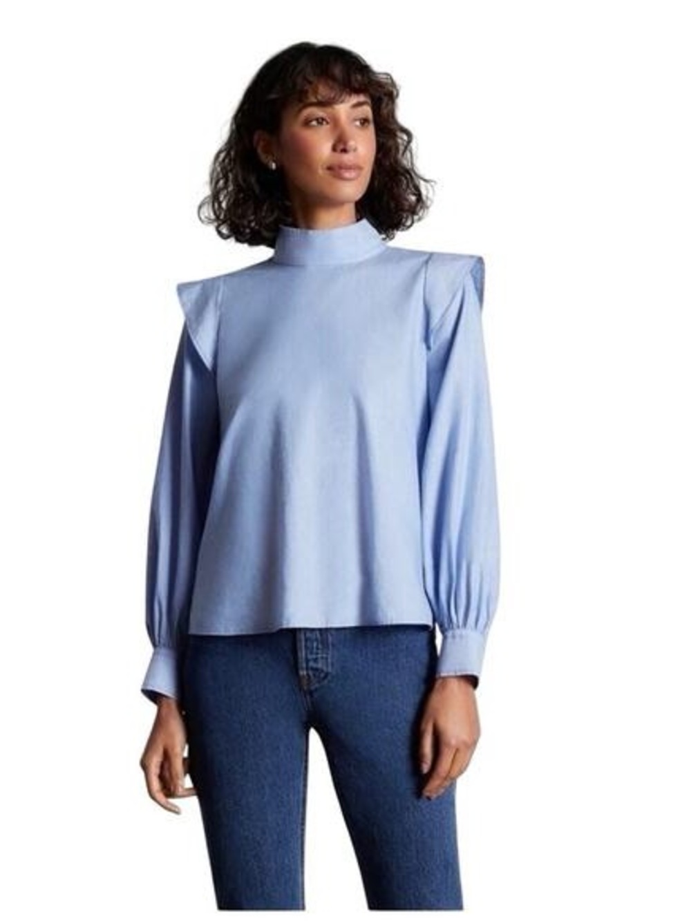 EVERLANE The Wing Shoulder LS Cotton Euro Summer Mock Neck Top Size 4 - Picture 3 of 10